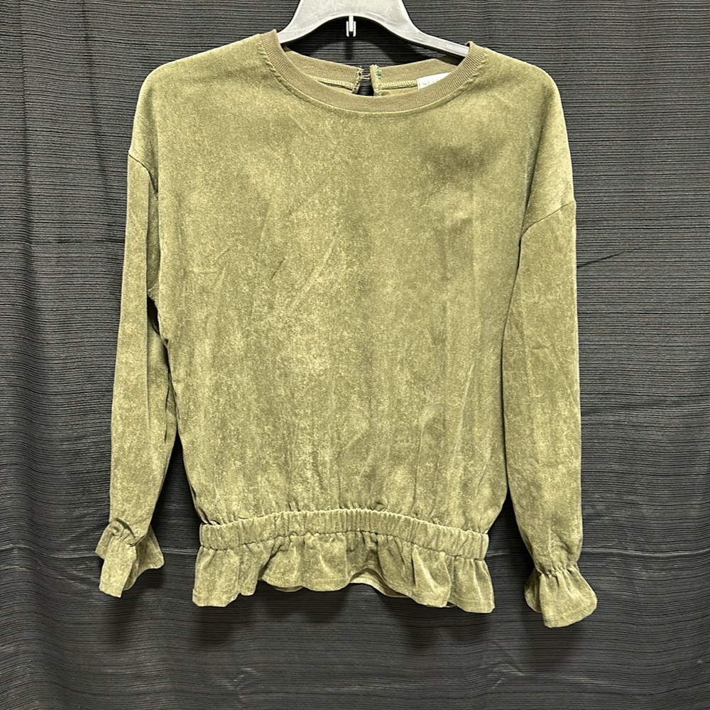 Qearal brand women’s Sage‎ Cotton/Polyester ruffled top Size XL / Box 14-8